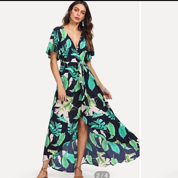 SHEIN Dresses & Skirts - NWOT SHEIN Palm Print Wrap Maxi Dress Size L